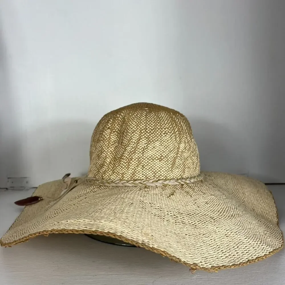 Scala Collezione Women's One Size Hat 100% Paper Feather Boho Sun